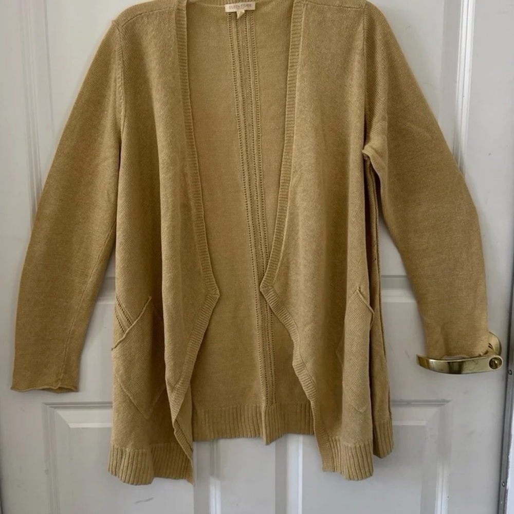 Eileen Fisher Sz. PM Very Pale Gold  Linen Open Drop Cardigan  Beautiful Detail